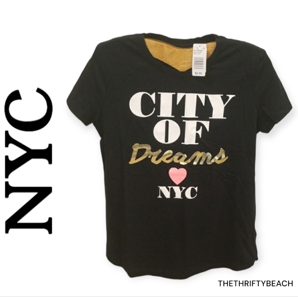 NWT Old Navy Girls NYC City Of Dreams Black Crop Graphic Tee Size S 6-7 🗽